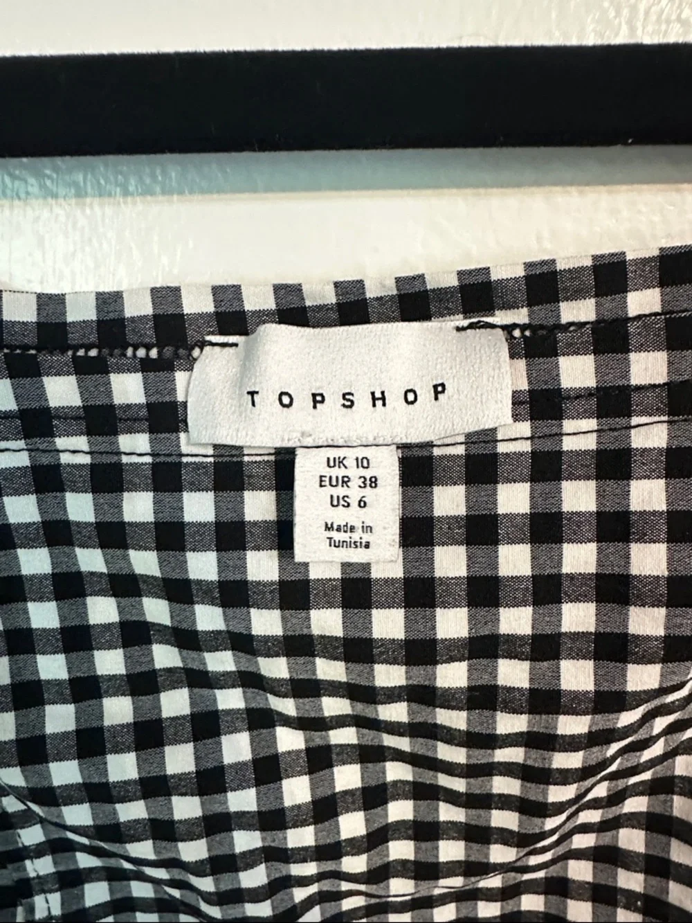 Topshop Black and White Gingham Puff-Sleeve Crop Top US 6
